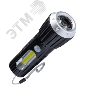 Фонарь ручной аккумуляторный 1Вт LED+2ВтCOB/коллим линза/Li-ion18650 1000mAh/ABS-пл/USBшнур, KOS114Lit Космос