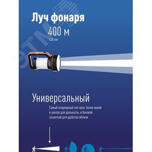 Фонарь-прожектор аккумуляторный, 7W LED, аккум. 3,7V 4,8 ah, 420Лм - 5 часов, 125м - 18 часа, кемпинговый светильник 15W, 420 Лм - 4 часа - фото 3