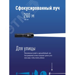 Фонарь ручной 5Вт Q5 LED, авиационный алюминий, питание 1*3.7V 18650 Li-on, 350Lm - фото 2