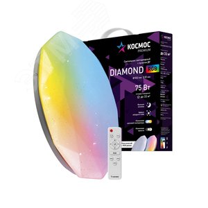 Светильник светодиодный ДБО-75 настенно-потолочный управляемый DIAMOND-RGB 230В 3000-6500K 6000Лм 502x83мм с RGB подсветкой - фото 2