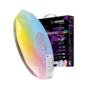 Светильник светодиодный ДБО-75 настенно-потолочный управляемый DIAMOND-RGB 230В 3000-6500K 6000Лм 502x83мм с RGB подсветкой и BT колонкой - фото 2
