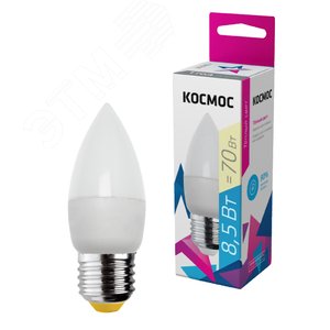 Лампа светодиодная LED 8.5Вт Свеча 220В Е27 D37х100 3000К теплый 720 лм - фото 2