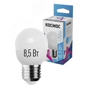 Лампа светодиодная LED 8.5Вт Шар 220В Е27 D45х82 4500К белый 720 лм - фото 2