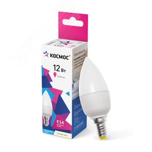 Изображение товара Лампа светодиодная LED 12Вт Свеча 220В Е14 D37х110 3000К теплый 1070 лм (шт)
