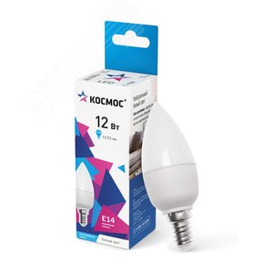 Изображение товара Лампа светодиодная LED 12Вт Свеча 220В Е14 D37х110 4500К белый 1070 лм (шт)