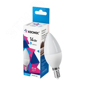Изображение товара Лампа светодиодная LED 14Вт Свеча 220В Е14 D37х110 4500К белый 1260 лм (шт)