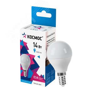 Изображение товара Лампа светодиодная LED 14Вт Шар 220В Е14 D45х80 4500К белый 1260 лм (шт)