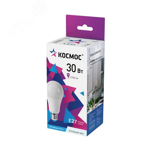 Лампа светодиодная LED 30Вт 220В Е27 D70х136 6500К холодный A70 - фото 2