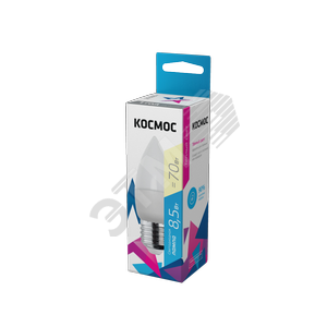 Лампа светодиодная LED 8.5Вт Свеча 220В Е27 D37х100 3000К теплый 720 лм - фото 1