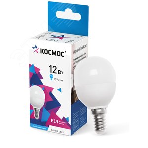 Лампа светодиодная LED 12Вт Шар 220В Е14 D45х90 4500К белый 1070 лм - фото 1