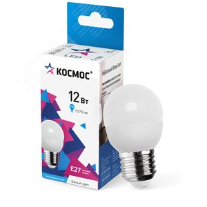 Изображение товара Лампа светодиодная LED 12Вт Шар 220В Е27 D45х90 4500К белый 1070 лм (шт)