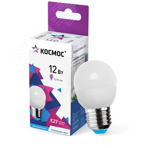Изображение товара Лампа светодиодная LED 12Вт Шар 220В Е27 D45х90 6500К холодный 1070 лм (шт)