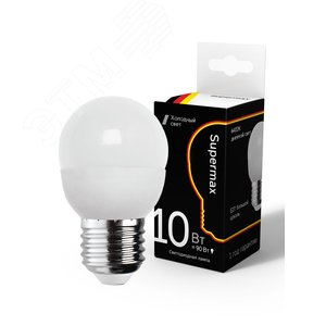 Изображение товара Лампа светодиодная LED 10Вт шар 220В Е27 6400К холодный 800 лм (шт)