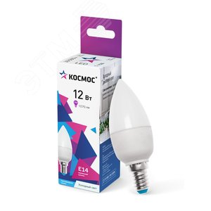 Изображение товара Лампа светодиодная LED 12Вт Свеча 220В Е14 D37х110 6500К холодный 1070 лм (шт)