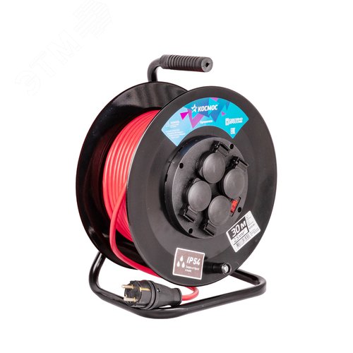 Изображение товара Удлинитель катушка 16А 4 гнезда ПВС 3*2,5 30м IP54 с заземлением (шт)