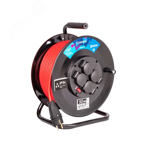 Изображение товара Удлинитель катушка 16А 4 гнезда ПВС 3*2,5 50м IP54 с заземлением (шт)