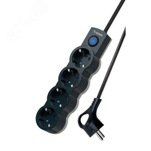 Изображение товара Удлинитель 1.5м, ПВС 3х0.75 4 гнезда, заземление, выключатель 10А черный (шт)