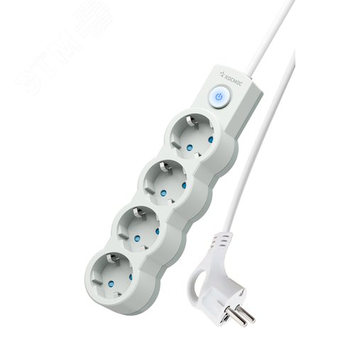 Изображение товара Удлинитель 1.5м, ПВС 3х0.7, 4 гнезда, заземление, выключатель 10А белый (шт)