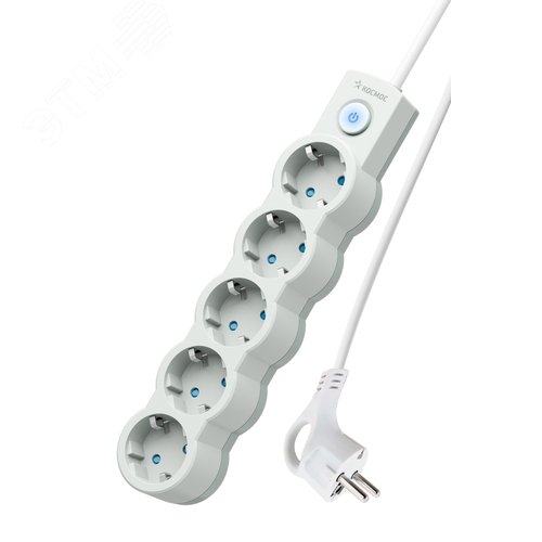 Изображение товара Удлинитель 1.5м, ПВС 3х0.75 5 гнезд, заземление, выключатель 10А белый (шт)