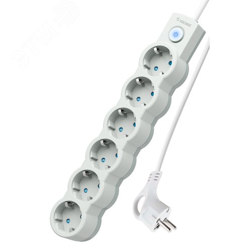 Изображение товара Удлинитель 1.5м, ПВС 3х0.75 6 гнезд, заземление, выключатель 10А белый (шт)