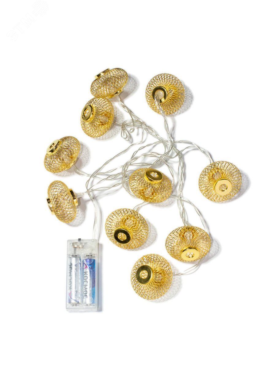 Изображение товара Гирлянда-Фонарики металлическая золотая 10 LED 1,8 м для интерьера и праздников