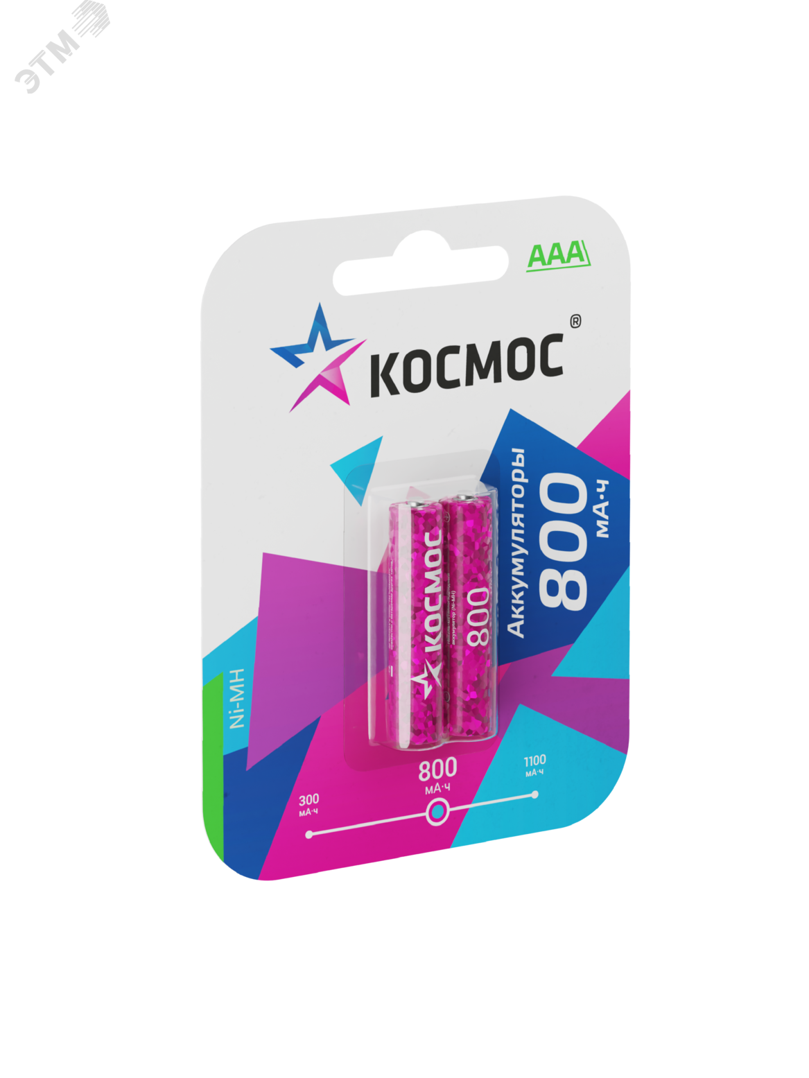 Изображение товара Аккумуляторы Космос R03 NiMH 800мАч 2 шт AAA для устройств средней мощности