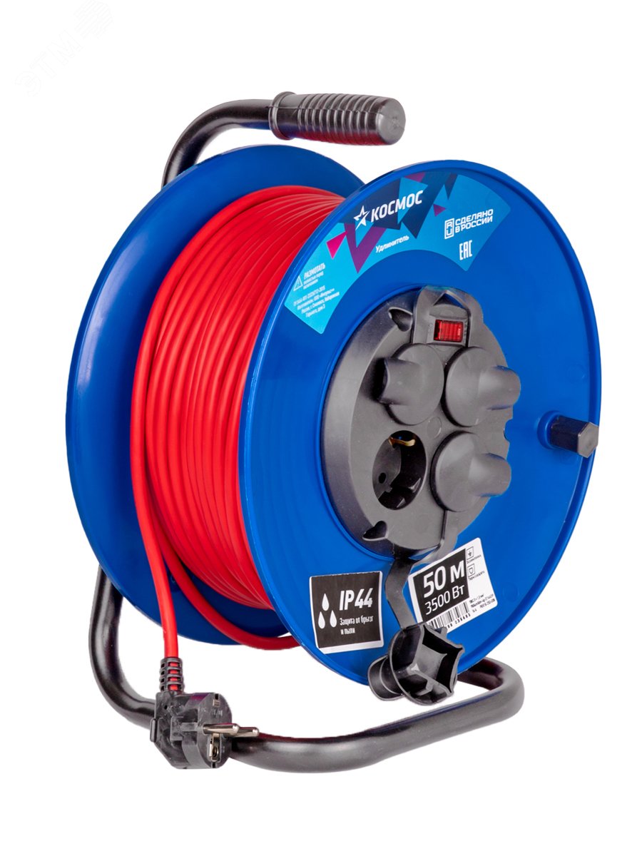 Изображение товара Удлинитель силовой катушка 16А 4 гнезда IP44 50м заземление