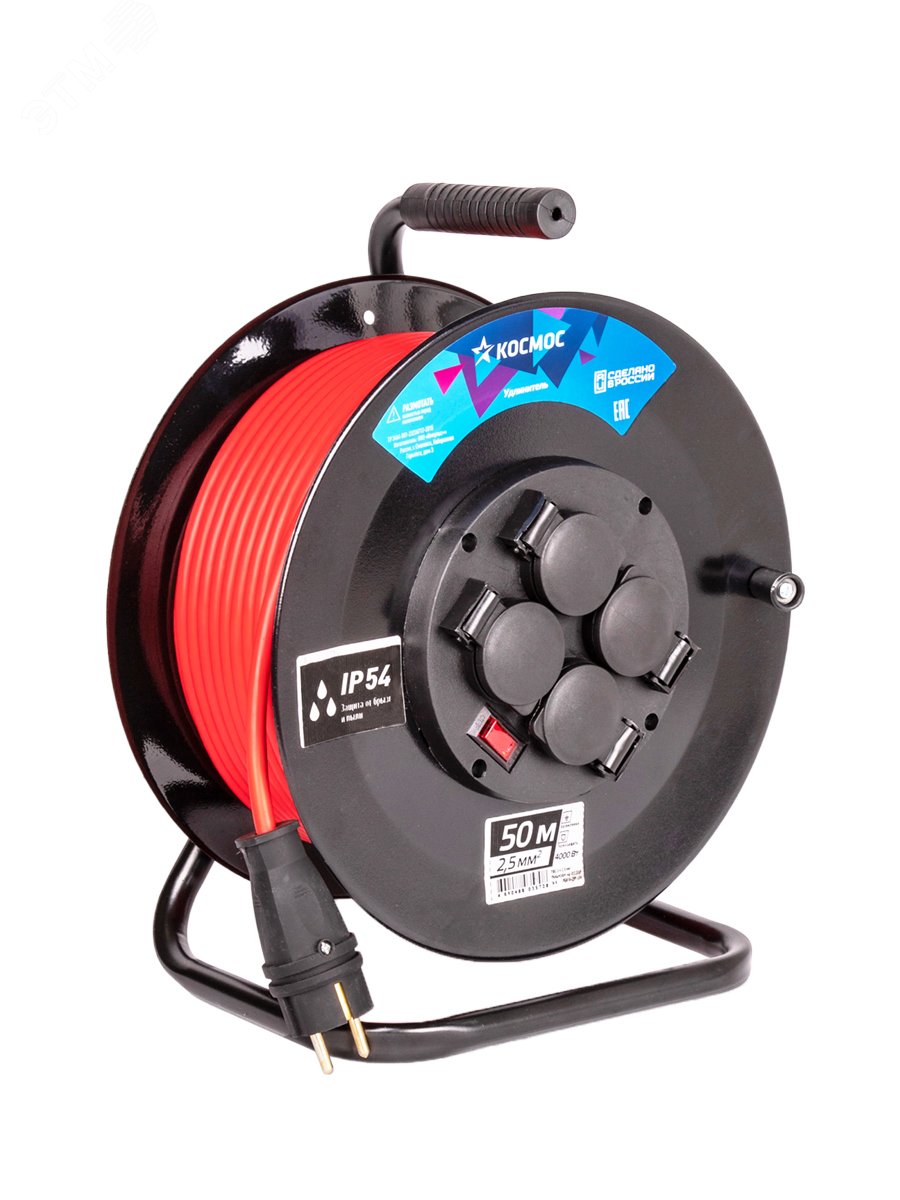 Изображение товара Удлинитель катушка 16А 4 гнезда IP54 50м с заземлением и термозащитой