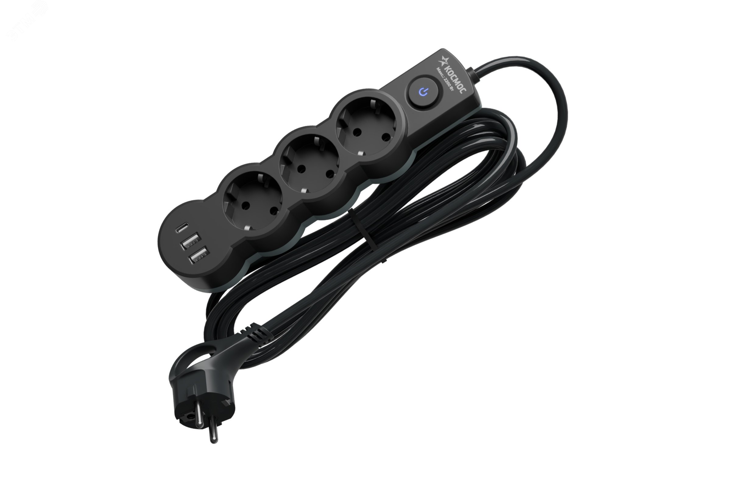 Изображение товара Удлинитель 1.5м. ПВС 3х1. 3 гнезда. зазем. выкл. USB. 10А 2800Вт. черный (шт) Изображение товара Удлинитель 1.5м. ПВС 3х1. 3 гнезда. зазем. выкл. USB. 10А 2800Вт. черный (шт)