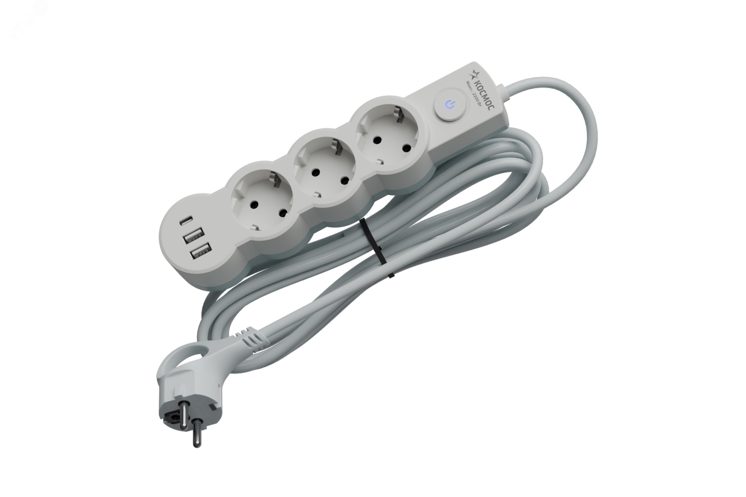 Изображение товара Удлинитель 1.5м. ПВС 3х1. 3 гнезда. зазем.. выкл. USB. 10А 2800Вт. белый (шт) Изображение товара Удлинитель 1.5м. ПВС 3х1. 3 гнезда. зазем.. выкл. USB. 10А 2800Вт. белый (шт)