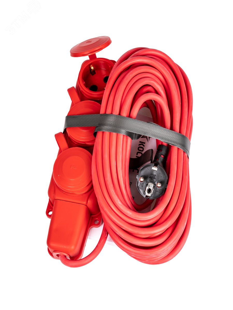 Изображение товара Удлинитель колодка 10м 3 гнезда КГ 3*2.5 мм 16А 250В IP44 красный Россия