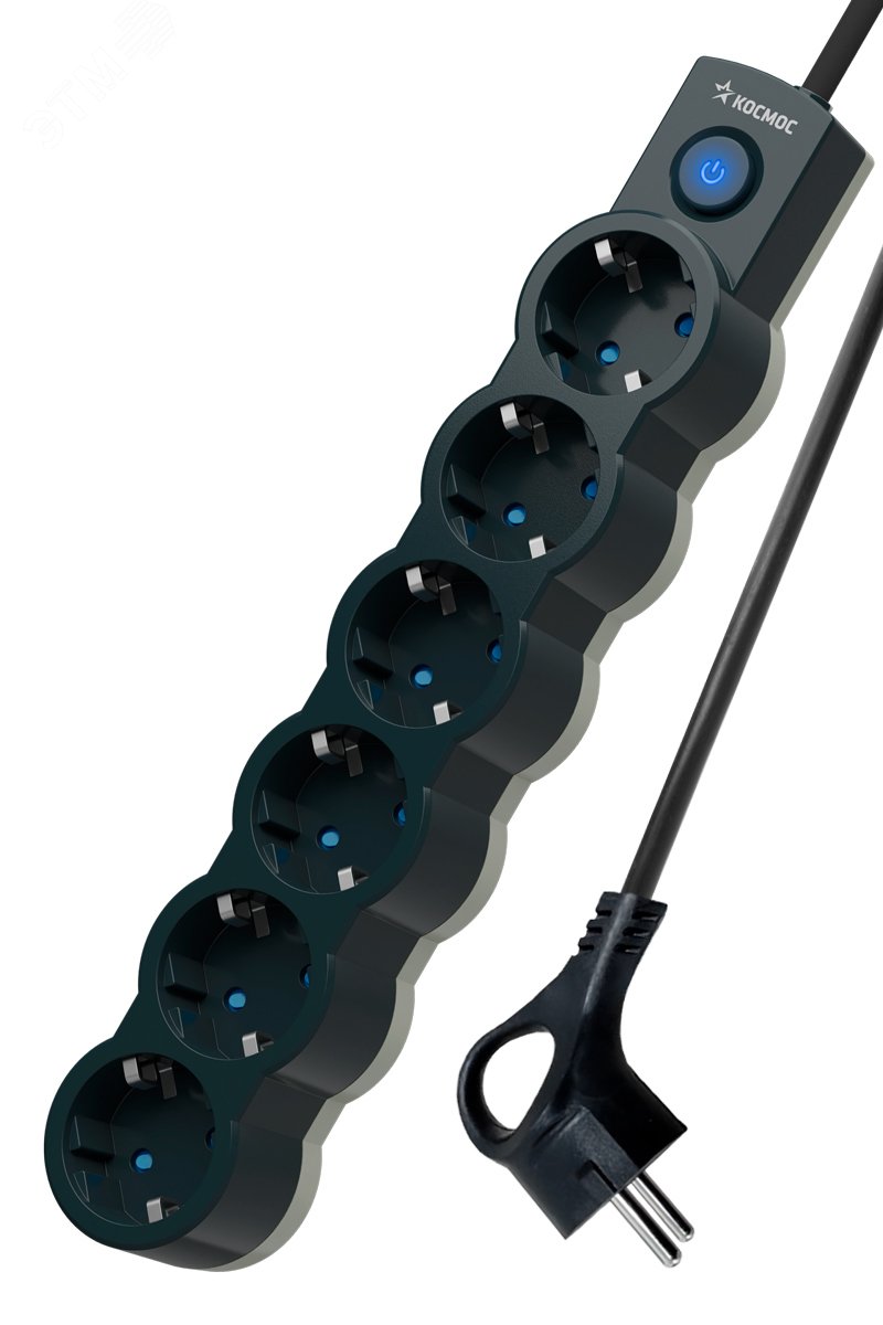 Изображение товара Удлинитель бытовой 3м 6 розеток заземление выключатель черный