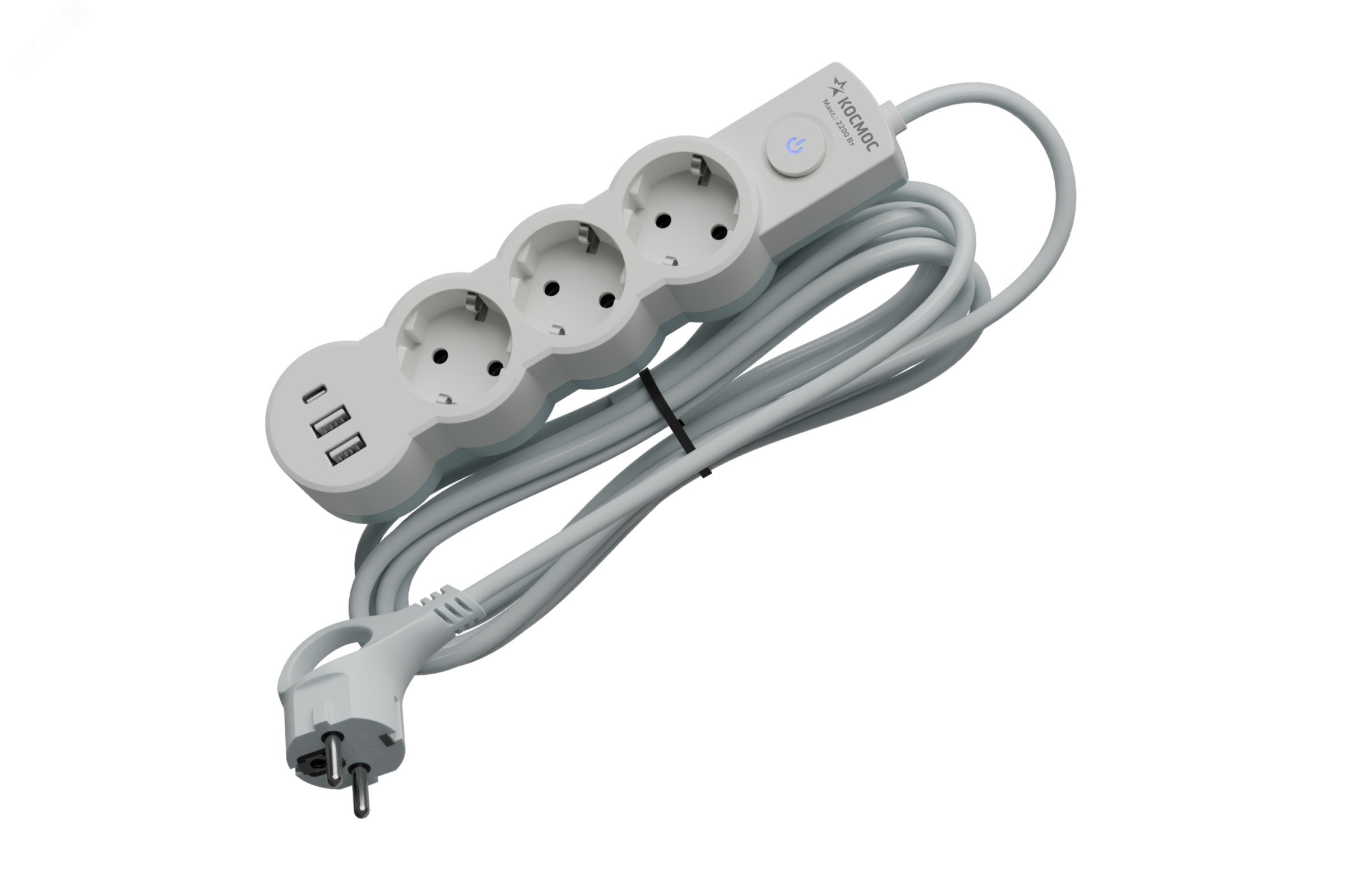 Изображение товара Удлинитель 3м. ПВС 3х1. 3 гнезда. заземление. выкл. USB. 10А 2800Вт. белый (шт) Изображение товара Удлинитель 3м. ПВС 3х1. 3 гнезда. заземление. выкл. USB. 10А 2800Вт. белый (шт)