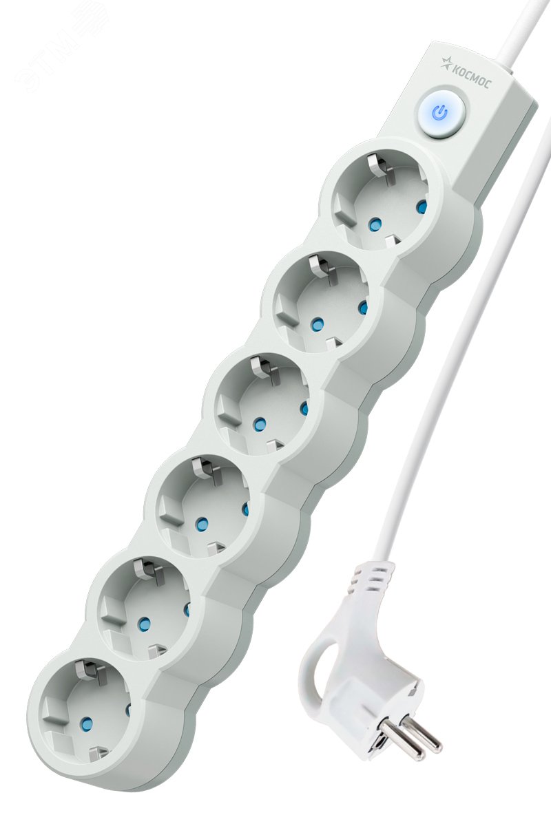 Изображение товара Удлинитель бытовой ПВС 3х0.75 6 гнезд 5м заземление выключатель белый