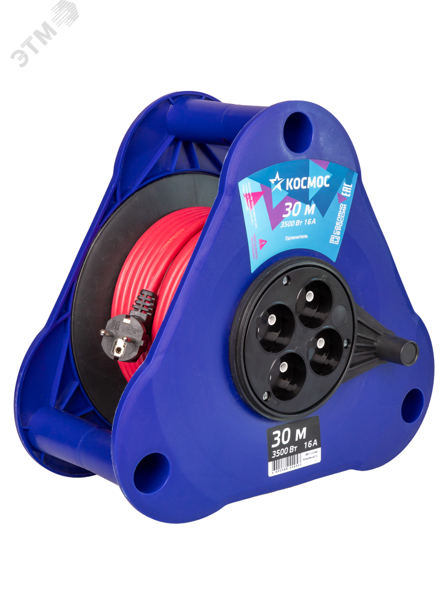 Изображение товара Удлинитель космос YKTKsm30m-4g(2.5) 30 м 4 гнезда, 16 А