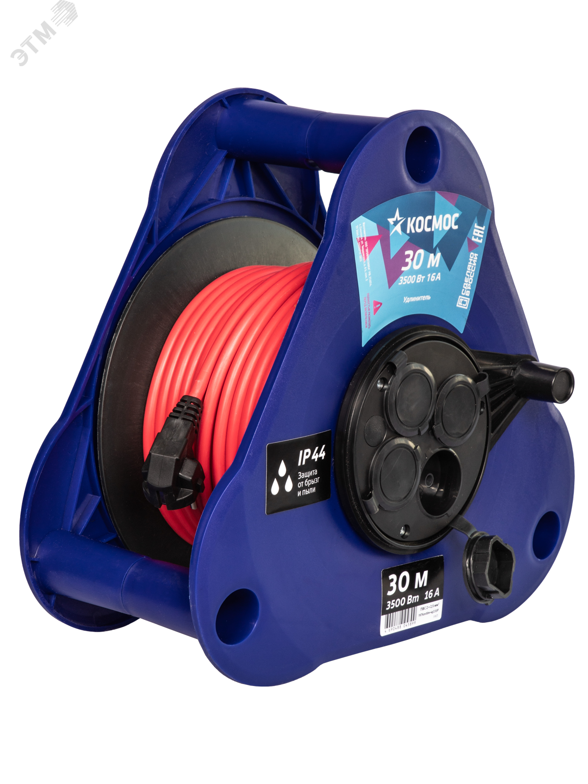 Изображение товара Удлинитель Космос YKTKsm30m-4g(2.5)IP сечение 2,5 мм2 30 м 4 гнезда IP44