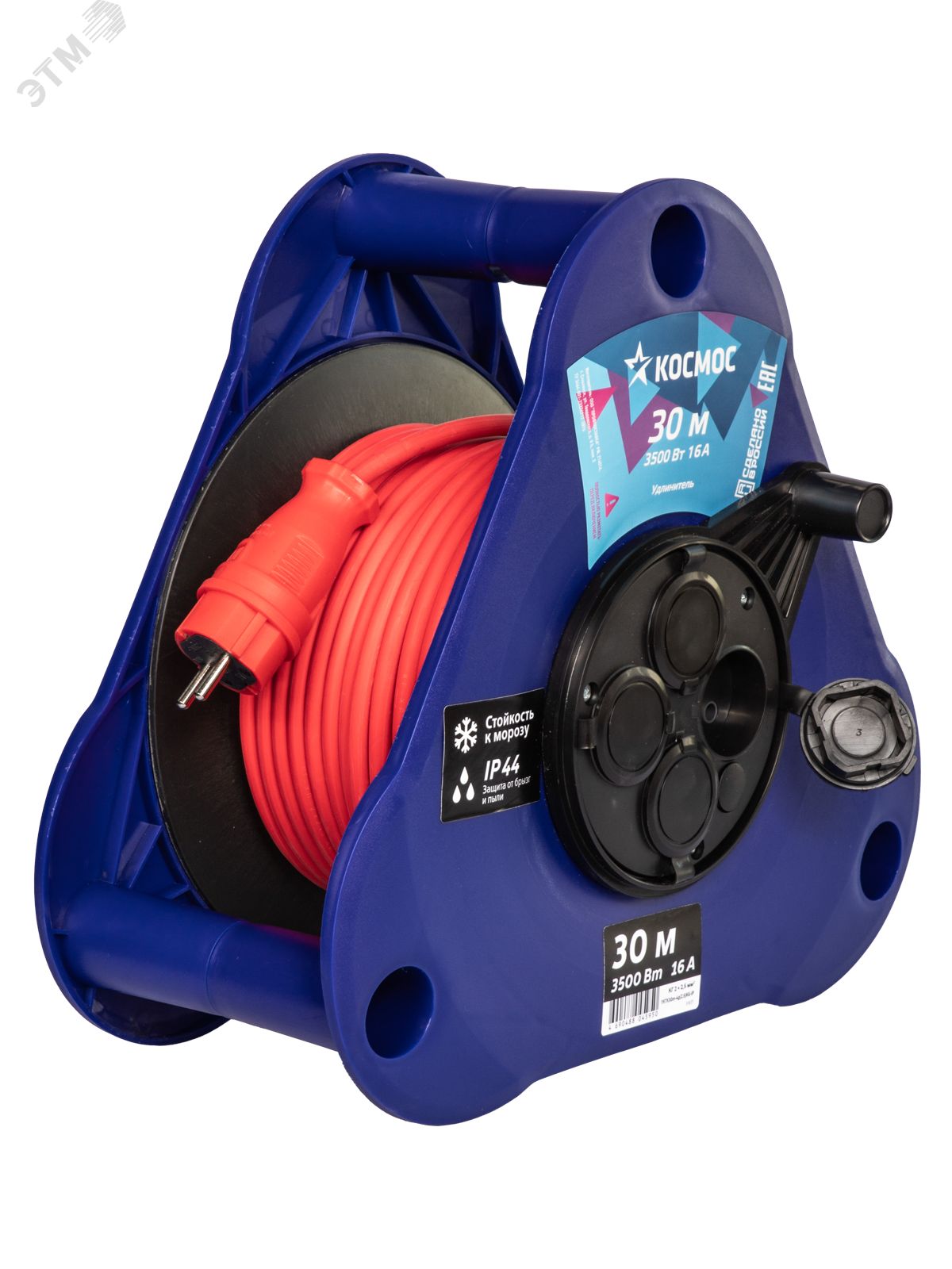 Изображение товара Удлинитель (катушка-треуг) 16А 3500Вт 4 гн КГ 2x2,5 (30м) IP44 УКП (шт)