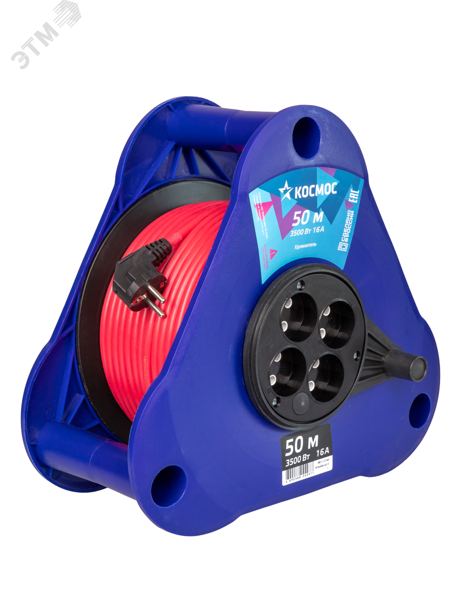 Изображение товара Удлинитель катушка-треуг 16А 3500Вт 4 гн ПВС 2x2,5 50м УКП (шт)
