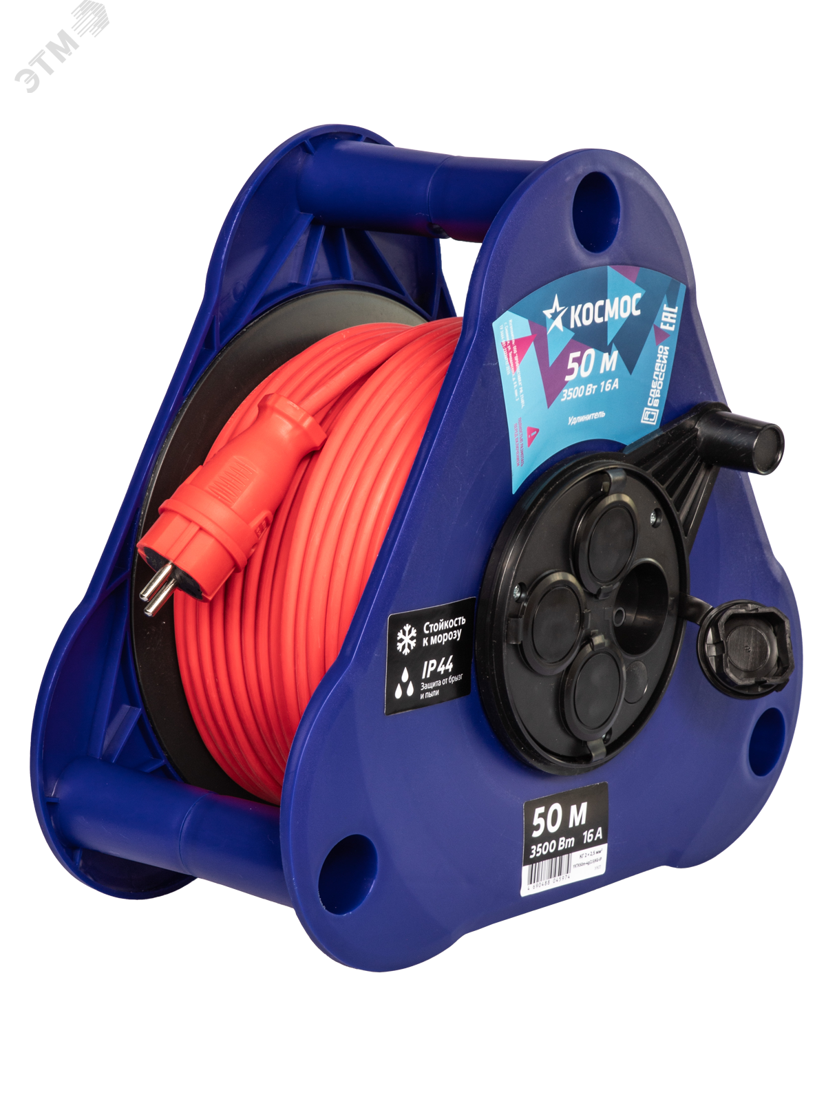 Изображение товара Удлинитель (катушка-треуг) 16А 3500Вт 4 гн КГ 2x2,5 (50м) IP44 УКП (шт)