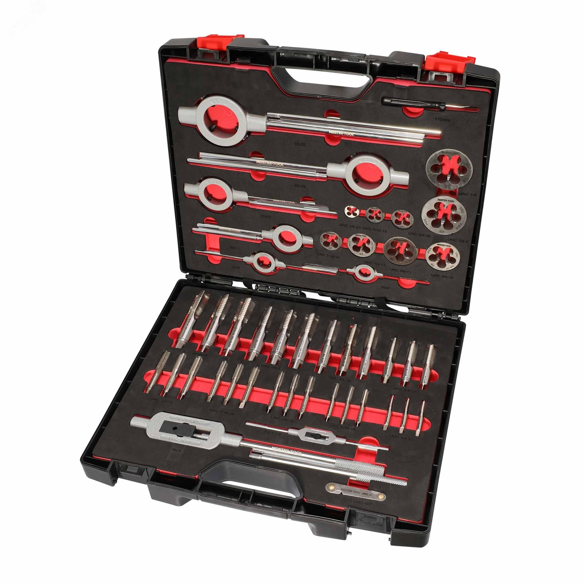 Изображение товара Набор метчиков и плашек UNC 1/4"-1,0" HSS-G 46 пр Pl. Box (шт) Изображение товара Набор метчиков и плашек UNC 1/4"-1,0" HSS-G 46 пр Pl. Box (шт)