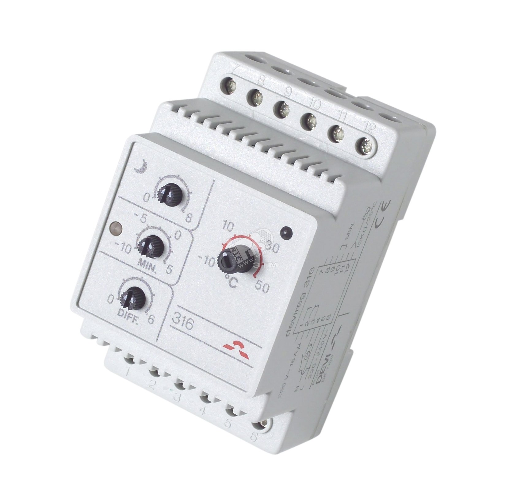 Терморегулятор электронный DEVIreg 316 для систем снеготаяния на DIN-рейку 140F1075 ДЕВИ (DEVI)