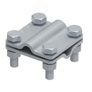 Изображение товара Соединитель крестовой 55х55 для параллельного, крестового и Т-образного соединения прутка диаметром 6-10 мм, без разделительной пластины, монтаж с помощью 4 винтов с шестигранной головкой M8X25 и 4 шестигранных гаек M8, горячеоцинкованная сталь (шт)