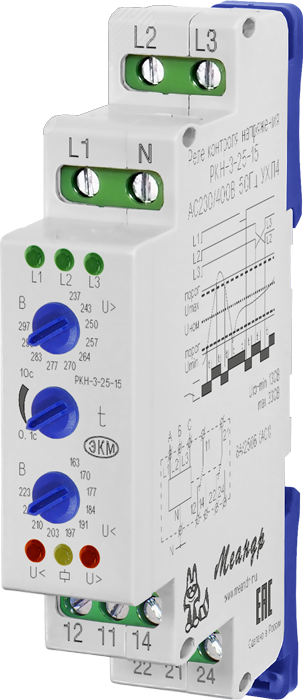 Реле контроля трехфазного напряжения РКН-3-25-15 АС230В/AC400В УХЛ2