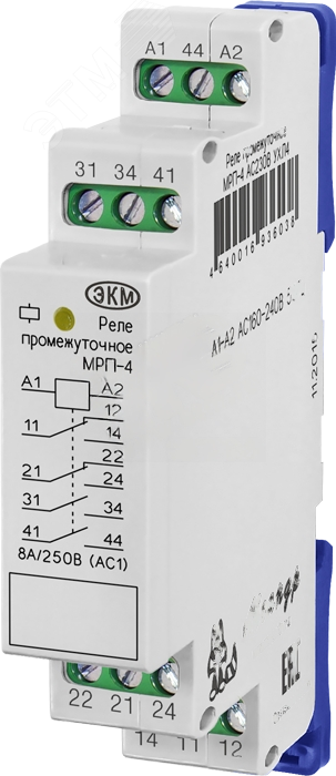 Реле промежуточное, Iн=8А, Uк=230В, 2п+2н.о контакта МРП-4 ACDC230В 4640016935314 Меандр