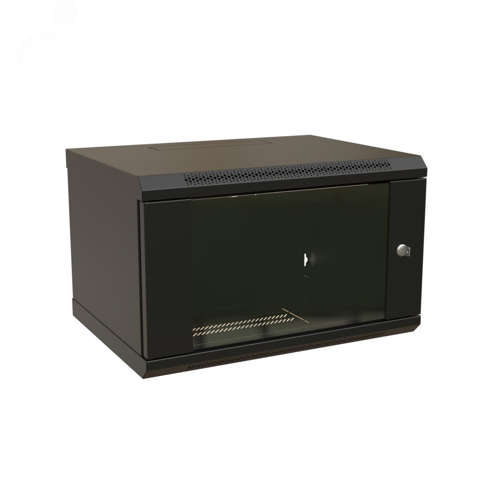 Шкаф настенный 19-дюймовый 19'' 9U 500x600х600мм стеклянная дверь с перфорацией ручка с замком черный RAL 9004 WRline'' WR-TW-0966-GP-RAL9004 WRLine - превью 4