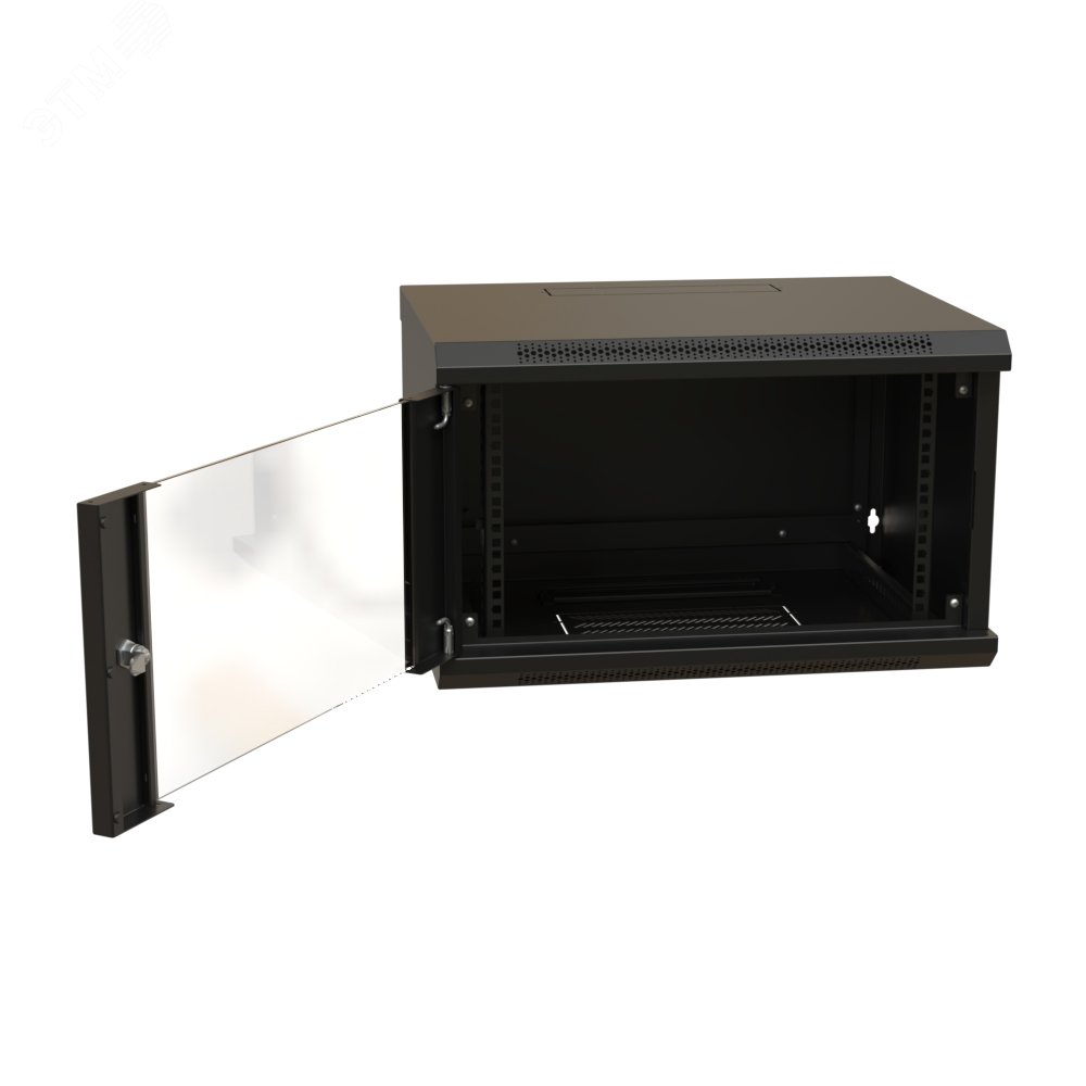 Шкаф настенный 19-дюймовый 19'' 9U 500x600х600мм стеклянная дверь с перфорацией ручка с замком черный RAL 9004 WRline'' WR-TW-0966-GP-RAL9004 WRLine - превью 3