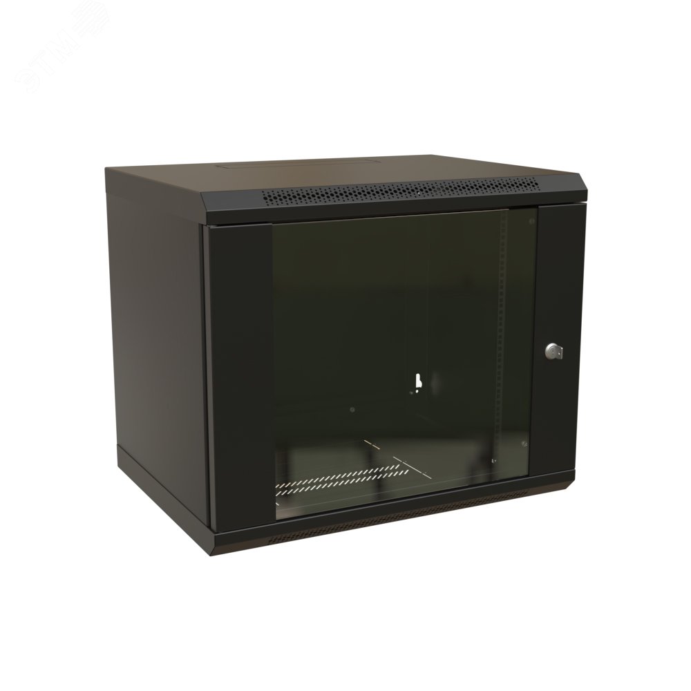 Шкаф настенный 19-дюймовый 19'' 12U 650x600х450мм стеклянная дверь с перфорацией ручка с замком черный RAL 9004 WRline'' WR-TW-1245-GP-RAL9004 WRLine - превью 4