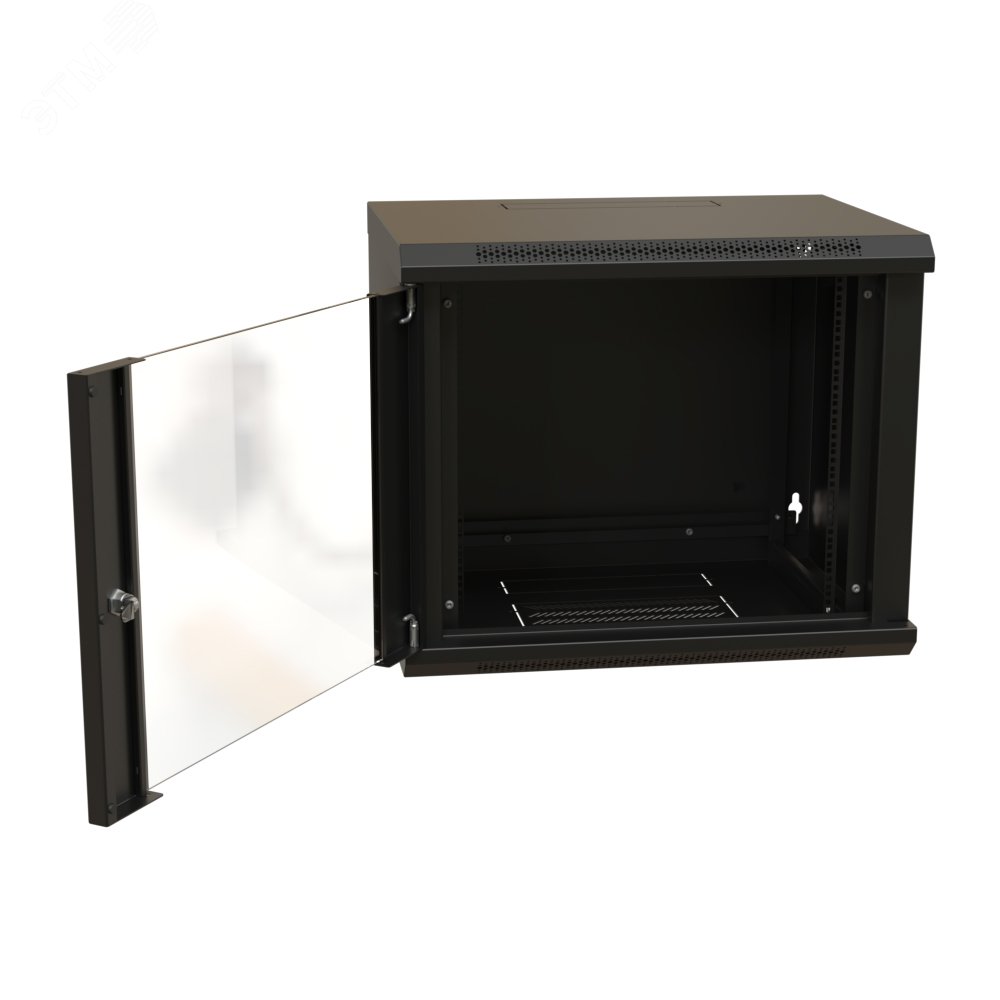 Шкаф настенный 19-дюймовый 19'' 12U 650x600х450мм стеклянная дверь с перфорацией ручка с замком черный RAL 9004 WRline'' WR-TW-1245-GP-RAL9004 WRLine - превью 3