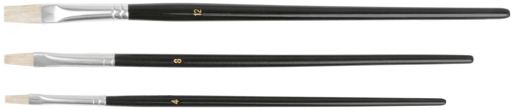 Изображение товара Кисти художественные, натуральная щетина, деревянная ручка, плоские, набор 3 шт (шт)