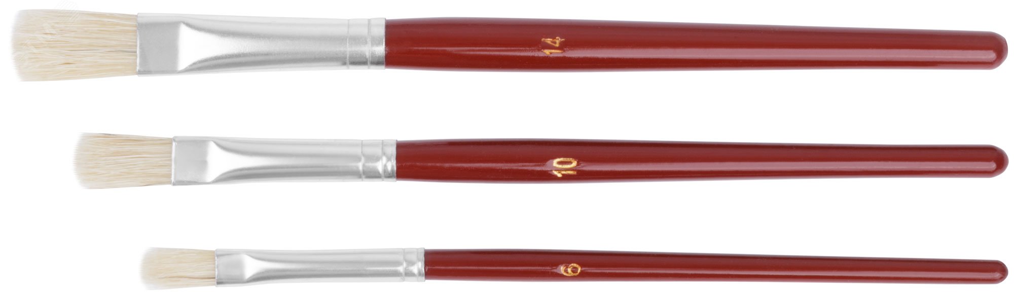 Изображение товара Кисти художественные, натуральная щетина, деревянная ручка, плоские, набор 3 шт (шт)